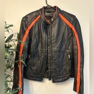 Black Striped Leather Motorcycle Jacket